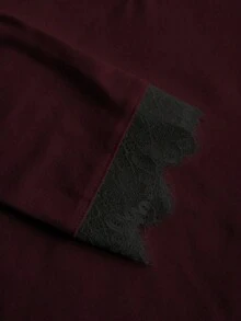 SHEIN EZwear Lässiges Langarm-T-Shirt mit tiefem V-Ausschnitt und Spitzenbesatz, geeignet für Herbst/Winter