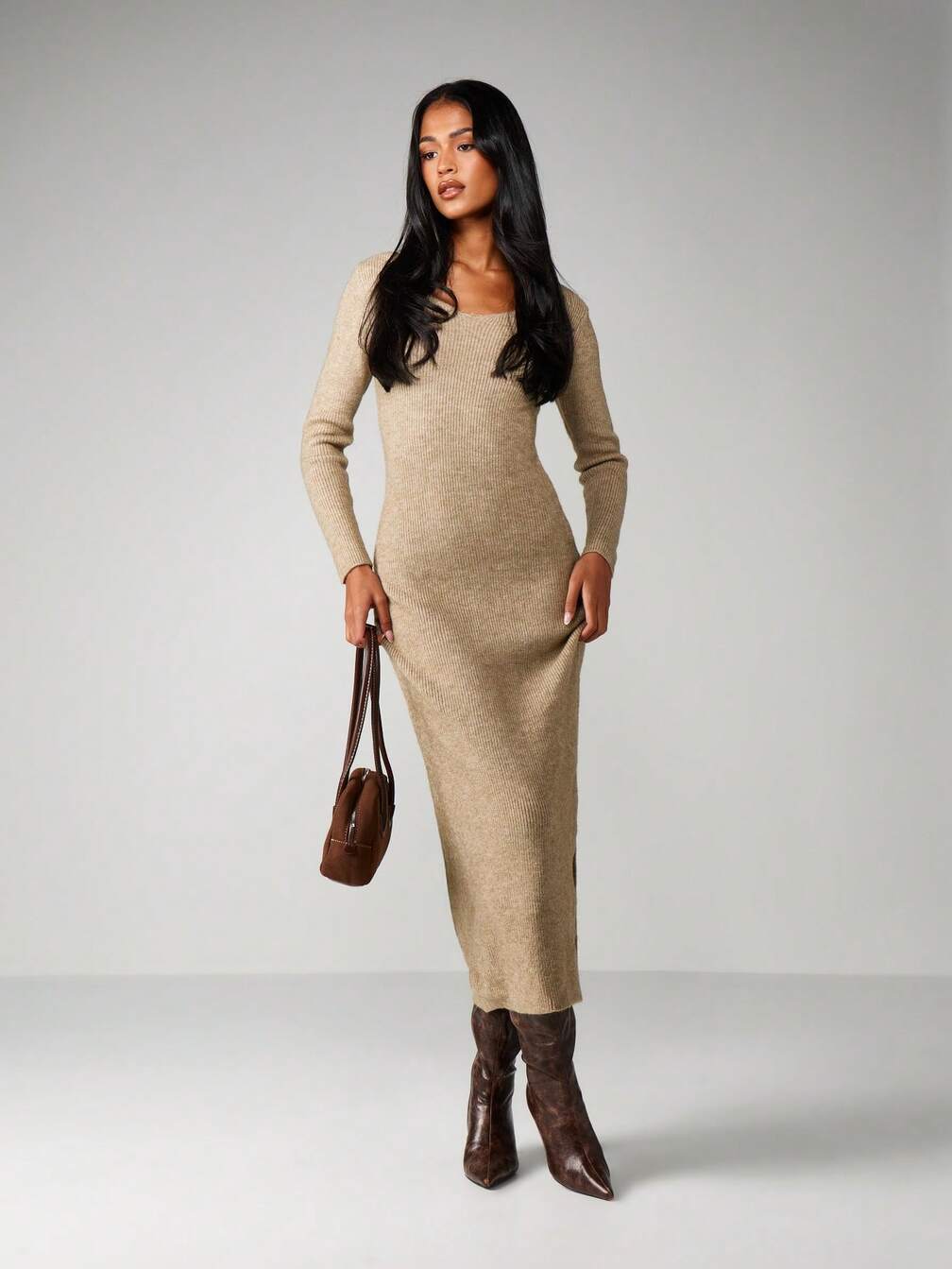 missguided ribbed dress MISSGUIDED Ribbed Knit Maxi Dress With V Neck｜MISSGUIDED