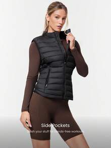 GLOWMODE Packable Thermal Warm Lined Slim Fit Reflective Logo Down Vest With Side Pockets Running Workout Winter - Black - View 6