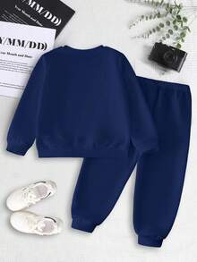 2 Stücke/Set Kleine Jungen Cartoon Bär Muster Rundhals Sweatshirt und Jogginghose, Lässig Mode, Outfit, Kinder Winterbekleidung, Herbst/Winter, Langarm Top, Kleine Jungen Schwarz Rundhals Sweatshirt und Jogginghose Set