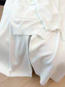 Regalyn 3pcs Plus Size Women Casual Elegant French Style Knit Cardigan, Top And Pants Set