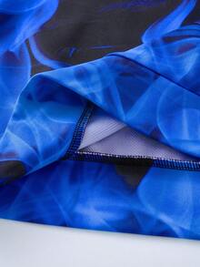 SHEIN 2件套青少年男童休闲舒适百搭火焰印花圆领运动衫和运动裤套装