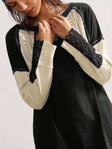 Bohemela Casual Knit Patchwork Round Neck Long Sleeve Loose Women T-Shirt,Fall,Fall Clothes For Women,Women's Winter Clothes - Multicolor - View 4