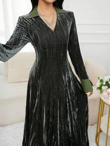 Al Najma 女士优雅通勤长款阿拉伯风格连衣裙 - 綠色 - 查看 1