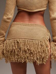 Denimoi 系带流苏细节毛衣迷你裙 - 棕色 - 查看 5