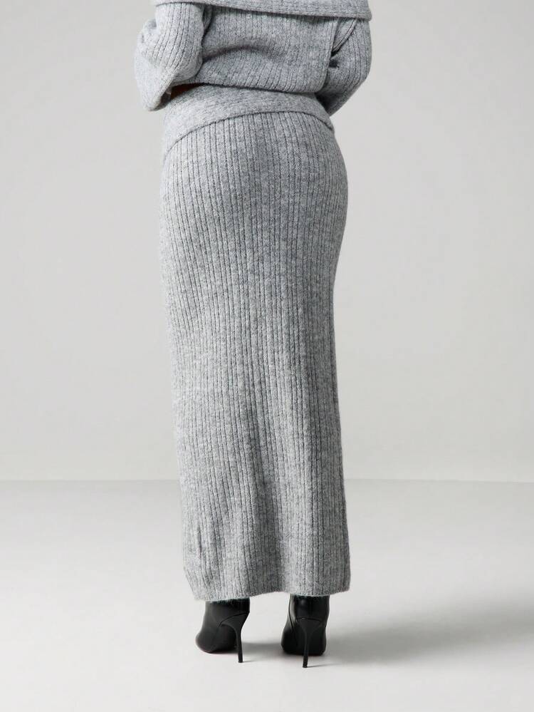 MISSGUIDED Saia Longa Canelada com Cintura Dobrada, Saia Lápis Coluna Longa para Looks Casuais de Outono e Inverno