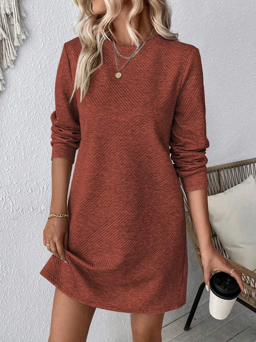 EMERY ROSE Đầm suông dài tay dáng suông cổ tròn rộng rãi đơn giản dành cho nữ - màu nâu - Xem 1