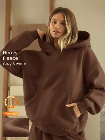 GLOWMODE Sudadera con capucha de felpa pesada y sobredimensionada con bolsillo, térmica y cálida para el invierno