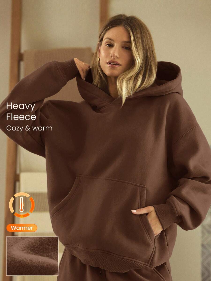 GLOWMODE 厚重羊毛超大连帽卫衣口袋厚保暖冬季 - 肉桂靈感 - 查看 1