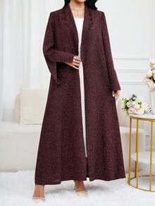 Al Najma 女士优雅长袖长款阿拉伯长袍 - 酒紅色 - 查看 4