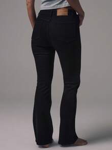 MUSERA Mid Waist Flared Leg Black Wash Silver Button Detail Denim Jeans Mid Rise Casual Fall Autumn Winter Night Out Back To School Office Work Date Night Core Denim Chic