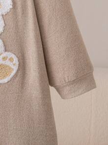 Souflis Souflis French Retro Cute Bear Pattern Beige Long Sleeve Jumpsuit, Suitable For Home, Outings, And Various Occasions, Unisex Baby Jumpsuit, Autumn/Winter Baby Jumpsuit Bear Mocha Baby Clothes - Apricot - View 5