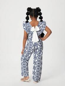 Girls' Bow Design Printed Loose Wide Leg Jumpsuit - Multicolor - View 1