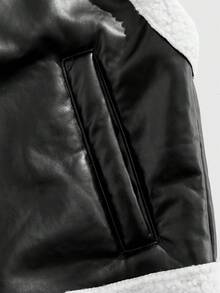 ROMWE MEN Street Life Chaleco con cremallera de forro polar con ribete de contraste para hombre, de moda para otoño/invierno - Negro - Ver 4