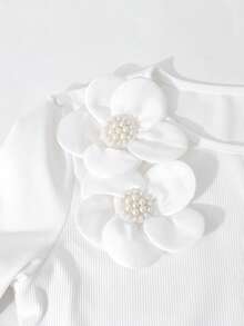 SHEIN Girls Elegant Floral Long Sleeve Dress, Versatile For Spring & Autumn - White - View 5