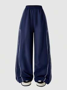 少女百搭海军蓝阔腿裤