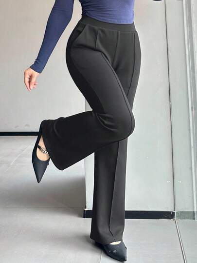 Dazy Plus 大码女式纯色弹力紧身喇叭腿休闲裤，适合所有季节