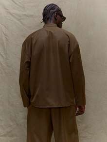 Musero Oversized Long Line Basic Hidden Placket Grandad Collar Jacket Fall SPRING SUMMER - Brown - View 4