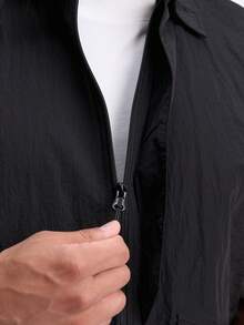 Men's Letter Print Zip Front Jacket Vest - Black - View 5