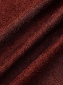 Sweetra Plus Size Brown Pleated Asymmetric Zipper Back Suede Fuzzy Fabric Short Skirt, Minimalist Style For Commuting, Autumn/Winter - Red - View 4