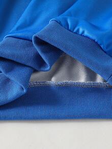 2pcs/Set Teen Boy Casual Hoodie Sweatshirt & Jogger Pants Set For Teenage Boys, Featuring Letter Graphic Print, Long Sleeve Pullover Design With Ribbed Cuffs And Hem, Paired With Minimalist Printed Gradient Color Joggers. Casual Yet, Suitable For Daily Wear And Sportswear. - Blue - View 7