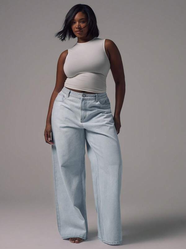 MUSERA Plus Size Wide Leg Denim Jeans Fall Autumn Winter Everyday Flattering Core Denim