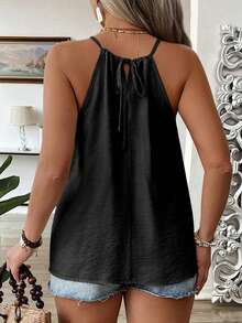 EMERY ROSE Plus Size Fashionable Apricot Spaghetti Strap Casual Loose Flattering Cover Hips Stylish Sexy Strap Design Elegance Camisole For Women - Black - View 2