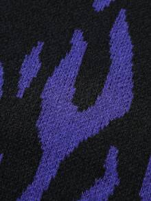 Claim Dot Men's Casual Flame Pattern Crew Neck Long Sleeve Sweater, Autumn/Winter Mens Long Sleeve Knit Purple Turtleneck For Men