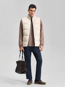 Chaleco casual acolchado y grueso para hombre OFFICEAU, chaqueta sin mangas de ajuste holgado y versátil para el invierno y el otoño - Caqui - Ver 4