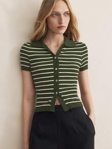 BizChic 2025 Herbst/Winter Neu Grün gestreifter Cardigan mit Knopfleiste, elegant und modisch für BüroLässigit, Party, Hochzeit, Strand, Urlaub, geeignet für formelle Anlässe, Frühstück, Flughafen, Nationalfeiertag, Neujahr, Weihnachten, Thanksgiving