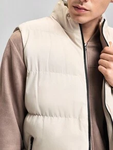 Chaleco casual acolchado y grueso para hombre OFFICEAU, chaqueta sin mangas de ajuste holgado y versátil para el invierno y el otoño - Caqui - Ver 9