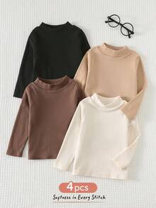 Cozy Pixies Bộ 4 áo len cổ tròn tay dài mềm mại màu trơn cho bé gái - Nhiều màu - Xem 2