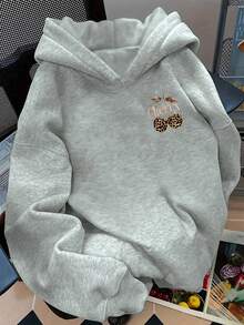 SHEIN Sparklyn Teen Girl Casual Fashion Creative Fresh Minimalist Leopard, Cherry, Fruit Pattern Cheetah Cherry Printed Sweatshirt, Suitable For Autumn Y2k