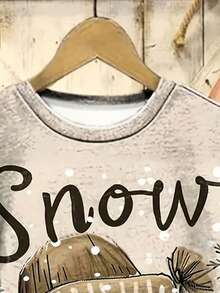 EMERY ROSE Sudadera de mujer con estampado digital de muñeco de nieve, sudadera de cuello redondo de mujer con estampado de muñeco de nieve - Blanco - Ver 3