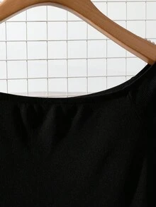 Franclia 女式露肩长袖条纹梭织拼布针织连体裤 - 卡其色 - 查看 4