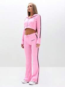 BABYPHAT Quần legging ống loe cạp cao có gân với chi tiết sọc hai bên cho sự thoải mái thường ngày - Hồng - Xem 4
