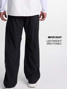 Pantalones anchos y sueltos con cintura elástica y bolsillos para hombre, otoño - Negro - Ver 2