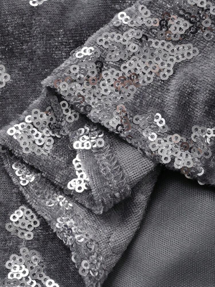 Floral Sequin Embellished Velvet Skirt, Elastic Waist A-Line Elegant Skirt For Women, Autumn/Winter