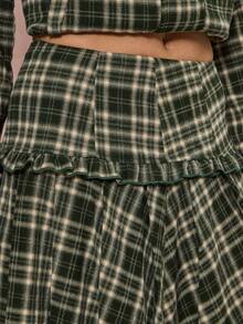 COUREZ Frill Insert Pleated Check Skirt /Y2K Fall Winter Clothes Going Out Outfit For Women Midi Skirt Winter Clothes Winter Skirt 2 Piece Cute Cottagecore Outfits