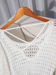 GlowEve CURVE Suéter de cuello redondo sin espalda de manga larga talla grande - Blanco - Ver 3