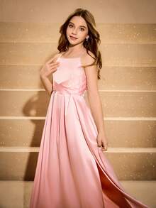 Váy dài hở vai màu hồng thanh lịch dành cho bé gái, thích hợp cho các buổi dạ hội, Giáng sinh, Halloween, tiệc tùng, đám cưới, rải hoa, trở lại trường, tốt nghiệp và các dịp khác - Hồng - Xem 6