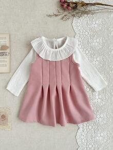 SHEIN Conjunto de Vestido de Manga Longa Estilo Princesa Moda Outono/Inverno para Menina, Tecido Macio, Adequado para Escola, Atividades Internas ou Externas - Multicolorido - Visão 8