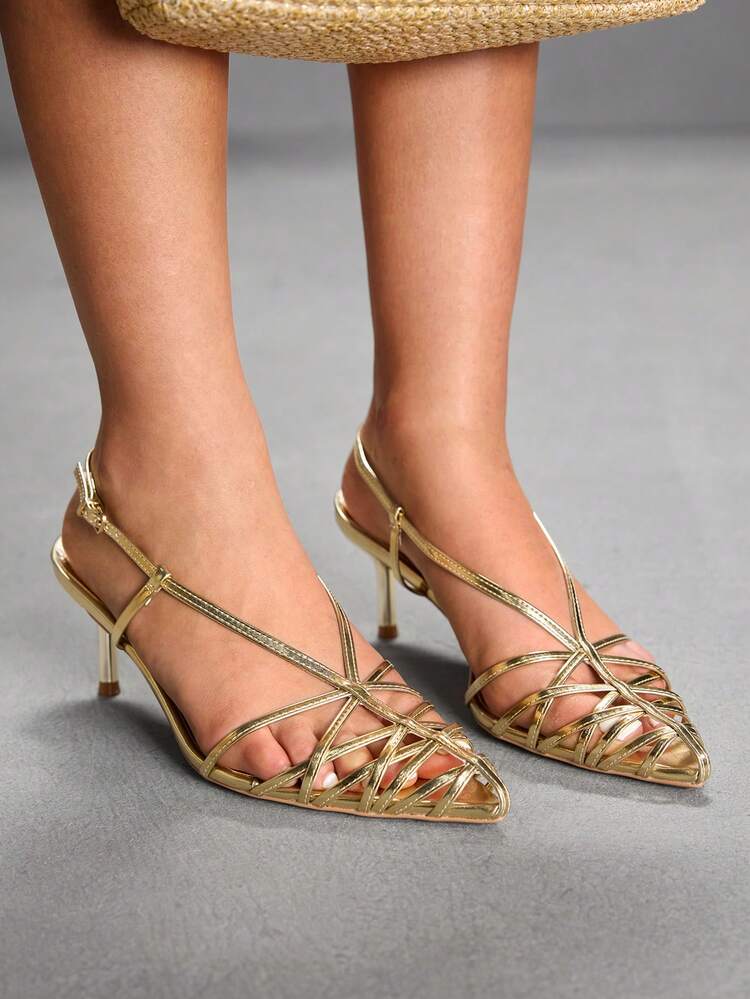 CUCCOO SZL Women's Pointed Toe Kitten Heel Gold Color High Heels, Dress Shoes, Fashion Party Elegant Outfit, Wedding & Formal Occasion