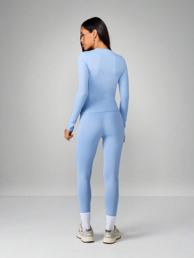 MISSGUIDED Long Sleeve Crop Top And High Waist Leggings Set Athleisure Workout Matching Outfit
