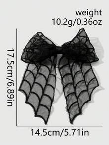 ROMWE Goth 1 件 Y2K 时尚复古休闲简约哥特风格万圣节系列黑色网状蜘蛛网蕾丝刺绣蝴蝶结 DIY 发夹爪夹马尾夹，适合女性，日常穿着，节日礼物 - 黑色 - 查看 7