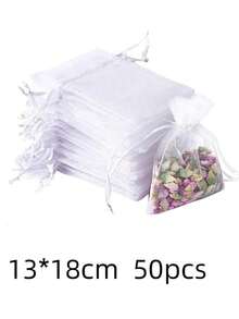 50 pezzi di sacchetti regalo in organza con cordini, perfetti per gioielli, caramelle, matrimoni, feste e confezioni per lo shopping online - Bianco - Visualizzare 13
