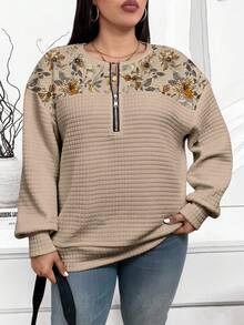 SHEIN LUNE Áo nỉ dáng rộng in họa tiết hoa cổ điển, cỡ lớn, phù hợp cho mùa thu/đông - Nhiều màu - Xem 5