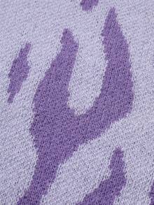 Claim Dot 男士火焰图案圆领长袖休闲宽松针织毛衣，秋冬 - 淡紫色 - 查看 5