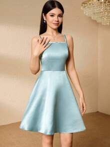 SHEIN Vestido de tirantes minimalista de unicolor elegante para adolescentes, de verano - Agua verde azul - Ver 4