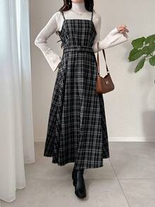 FRIFUL 女士格子印花休闲吊带长裙夏季女装